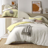 NNEDSZ Vintage Design Homewares Hugo Reversible White Butter Cotton Gauze Quilt Cover Set Queen