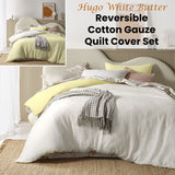 NNEDSZ Vintage Design Homewares Hugo Reversible White Butter Cotton Gauze Quilt Cover Set Super King