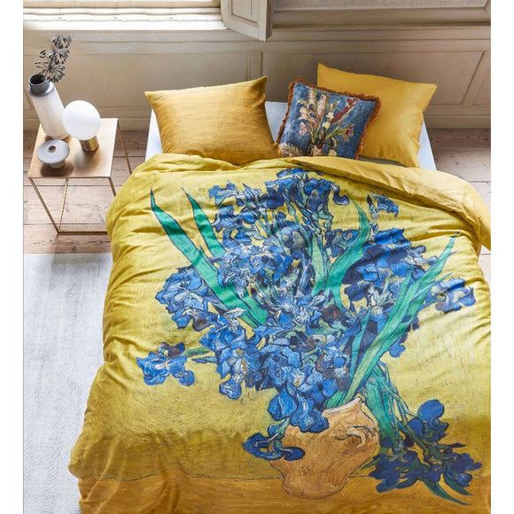 NNEDSZ Bedding House Irises Yellow Cotton Sateen Quilt Cover Set King