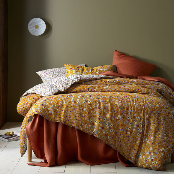NNEDSZ Accessorize Lisa Ochre Washed Cotton Printed Quilt Cover Set Queen
