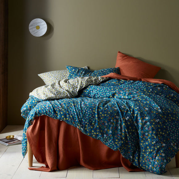 NNEDSZ Accessorize Lisa Teal Washed Cotton Printed Quilt Cover Set Queen