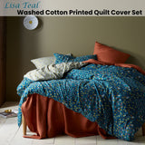NNEDSZ Accessorize Lisa Teal Washed Cotton Printed Quilt Cover Set Queen
