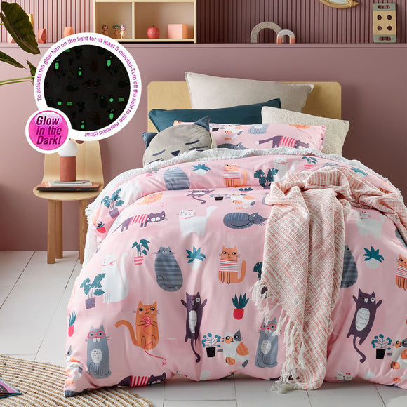 NNEDSZ Miaow Glow in the Dark Quilt Cover Set Single