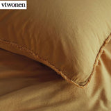 NNEDSZ VTWonen Natural Stone Fraying Yellow Quilt Cover Set Queen