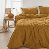 NNEDSZ Bedding House Organic Cotton Basic Ochre Quilt Cover Set Queen