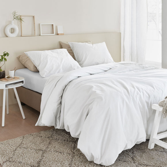 NNEDSZ Bedding House Organic Cotton Basic White Quilt Cover Set Queen