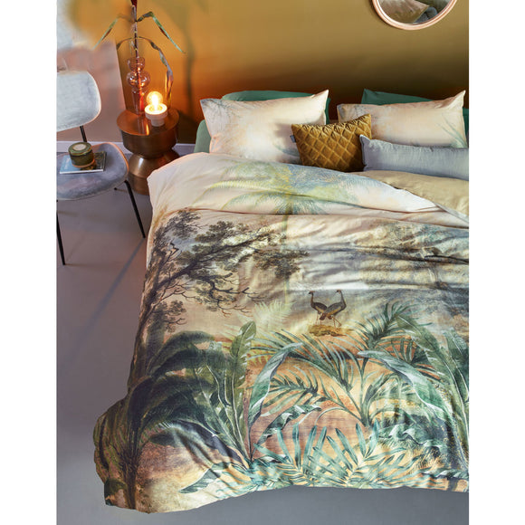 NNEDSZ Bedding House Panoramic Green Cotton Sateen Quilt Cover Set Queen