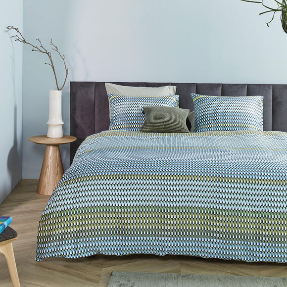 NNEDSZ Bedding House Rhythm Blue Green Cotton Sateen Quilt Cover Set King