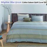 NNEDSZ Bedding House Rhythm Blue Green Cotton Sateen Quilt Cover Set King