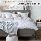 NNEDSZ VTWonen Striped Hearts Black & White Cotton Quilt Cover Set King