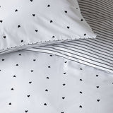 NNEDSZ VTWonen Striped Hearts Black & White Cotton Quilt Cover Set Queen