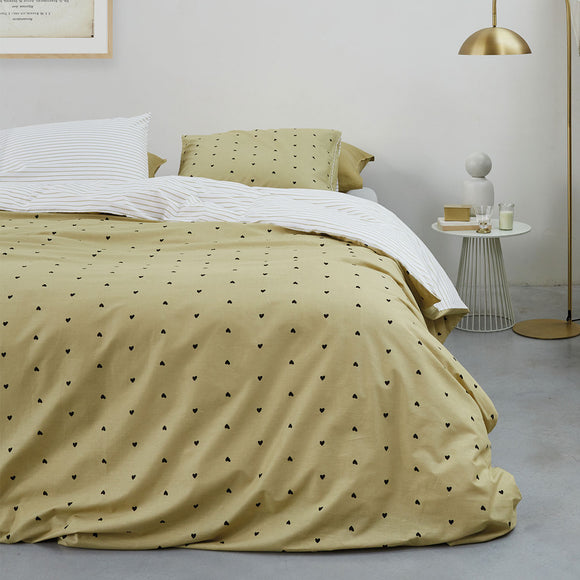 NNEDSZ VTWonen Striped Hearts Yellow Cotton Quilt Cover Set King