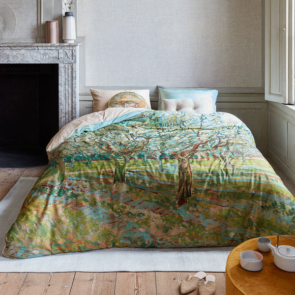 NNEDSZ Bedding House Van Gogh Orchard Natural Cotton Sateen Quilt Cover Set King