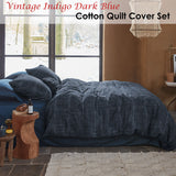 NNEDSZ Studio Vintage Indigo Dark Blue Cotton Quilt Cover Set King
