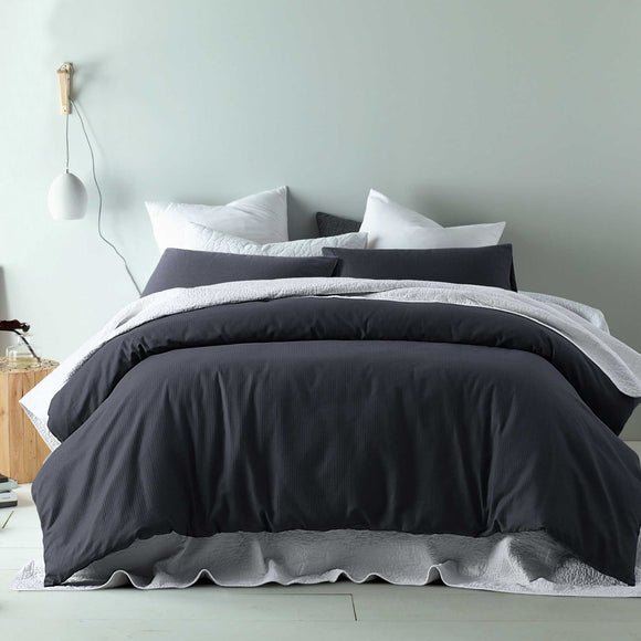 NNEDSZ Accessorize Waffle Slate Cotton BlendQuilt Cover Set King