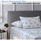 NNEDSZ Accessorize Cotton Flannelette Sheet Set Flower Bunch Light Blue King