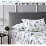 NNEDSZ Accessorize Cotton Flannelette Sheet Set Rose Light Blue Double