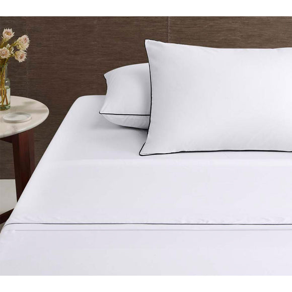 NNEDSZ Accessorize White/Black Piped Hotel Deluxe Cotton Sheet Set King