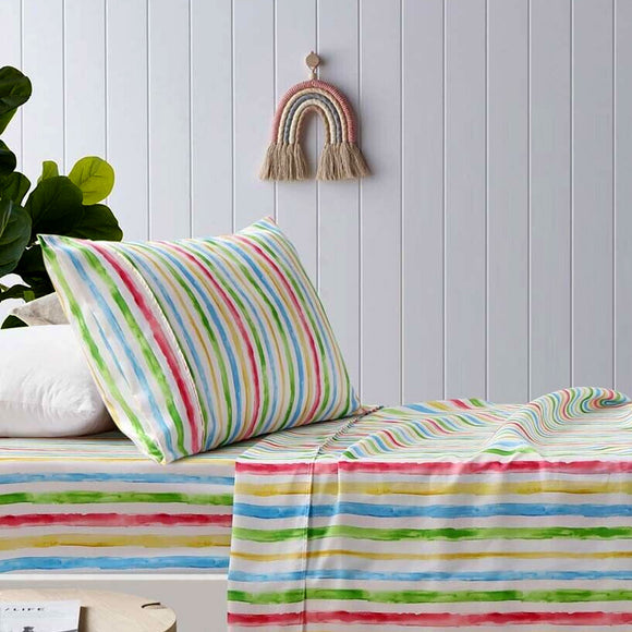 NNEDSZ Multi Stripes Printed Microfibre Sheet Set Double