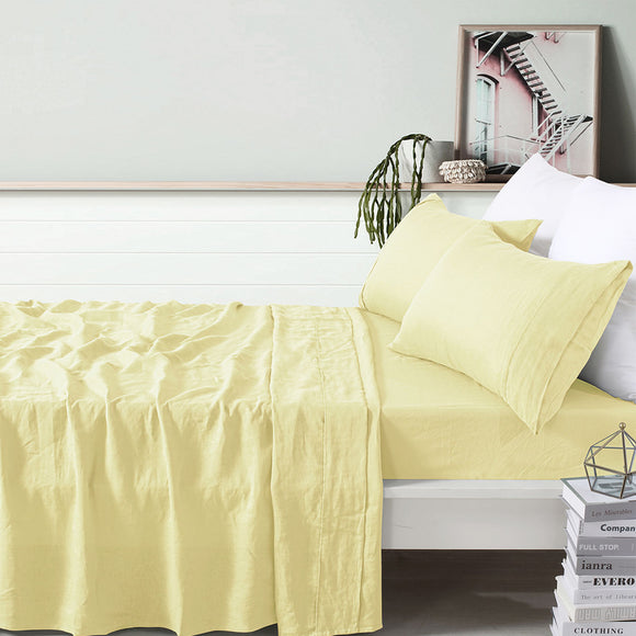 NNEDSZ Vintage Design Homewares 100% Linen Butter Sheet Set King