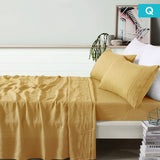 NNEDSZ Vintage Design Homewares 100% Linen Ochre Sheet Set Queen