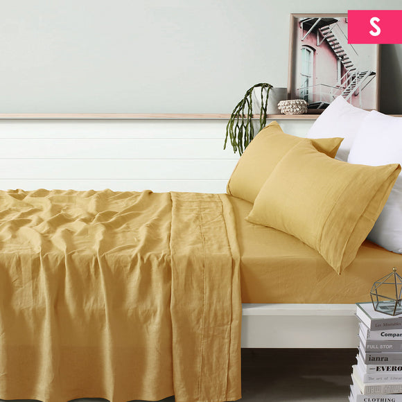 NNEDSZ Vintage Design Homewares 100% Linen Ochre Sheet Set Single