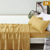 NNEDSZ Vintage Design Homewares 100% Linen Ochre Sheet Set Super King