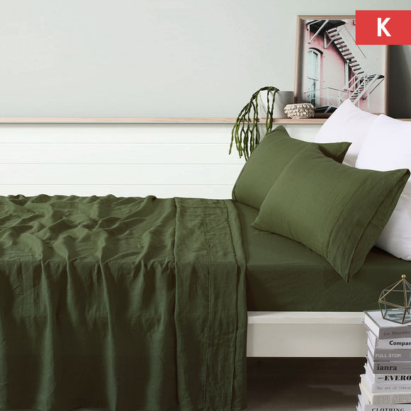 NNEDSZ Vintage Design Homewares 100% Linen Olive Sheet Set King