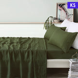 NNEDSZ Vintage Design Homewares 100% Linen Olive Sheet Set King Single