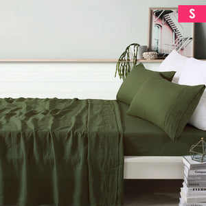 NNEDSZ Vintage Design Homewares 100% Linen Olive Sheet Set Single