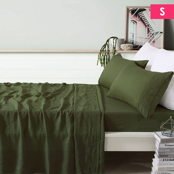 NNEDSZ Vintage Design Homewares 100% Linen Olive Sheet Set Single