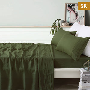 NNEDSZ Vintage Design Homewares 100% Linen Olive Sheet Set Super King