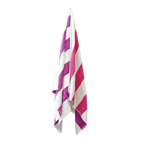 NNEDSZ Home 400GSM Premium Cotton Reversible Striped Beach Towel 76 x 152 cm Pink Purple