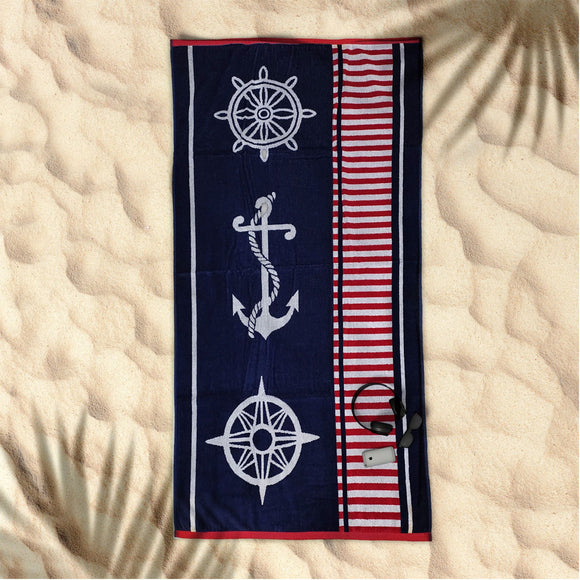NNEDSZ Rans Premium Cotton Jacquard Beach Towel Sailor Blue