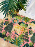 NNEDSZ Cotton Kantha Quilt/Bedspread/Coverlet/Throw - Royal Pink Jaipuri Print Hand stitched Kantha