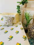 NNEDSZ Cotton Bed sheet/Flat sheet - Lemon Hand block Printed Sheet (King size)