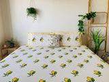 NNEDSZ Cotton Bed sheet/Flat sheet - Lemon Hand block Printed Sheet (King size)