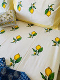 NNEDSZ Cotton Bed sheet/Flat sheet - Lemon Hand block Printed Sheet (King size)