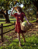 NNEDSZ Cotton Dress - Inayat Red Bird print short layered Dress (Hand block print)