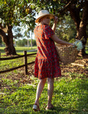 NNEDSZ Cotton Dress - Inayat Red Bird print short layered Dress (Hand block print)