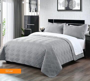 NNEDSZ 3 piece embossed comforter set king silver