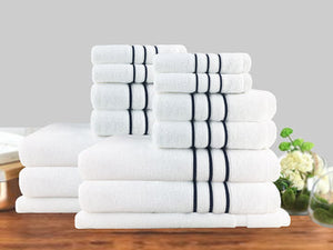 NNEDSZ 14pc classic dobby stripe cotton towel set 650gsm white
