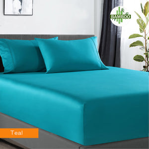 NNEDSZ 400 thread count bamboo cotton 1 fitted sheet with 2 pillowcases single teal
