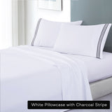 NNEDSZ soft microfibre embroidered stripe sheet set single white pillowcase charcoal stripe