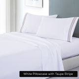 NNEDSZ soft microfibre embroidered stripe sheet set single white sheet sheet taupe stripe