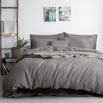 NNEDSZ luxurious linen cotton quilt cover set king grey