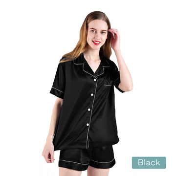 NNEDSZ 2pc satin short women pajamas set large black