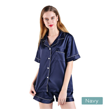 NNEDSZ 2pc satin short women pajamas set large navy