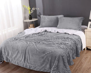 NNEDSZ stripe flannel sherpa blanket king silver