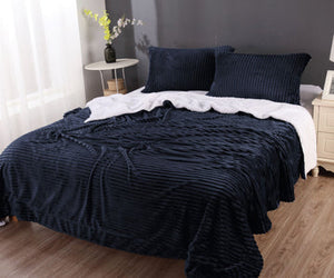 NNEDSZ stripe flannel sherpa blanket queen navy